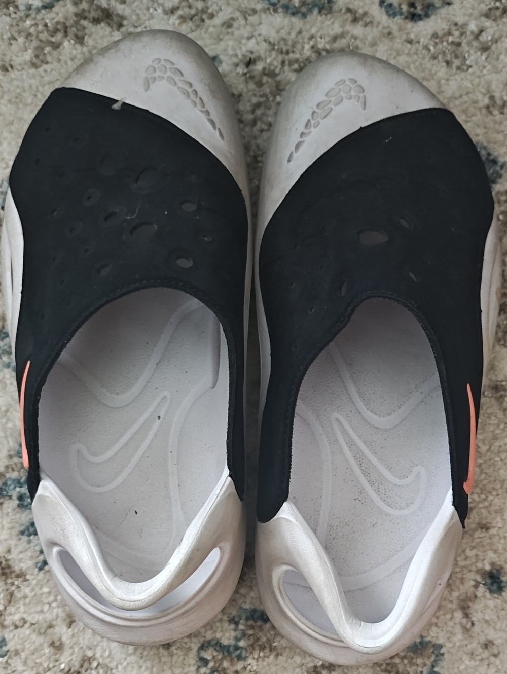 Nike Kids Black Slip-On Sandals with Light Pink Swoosh
